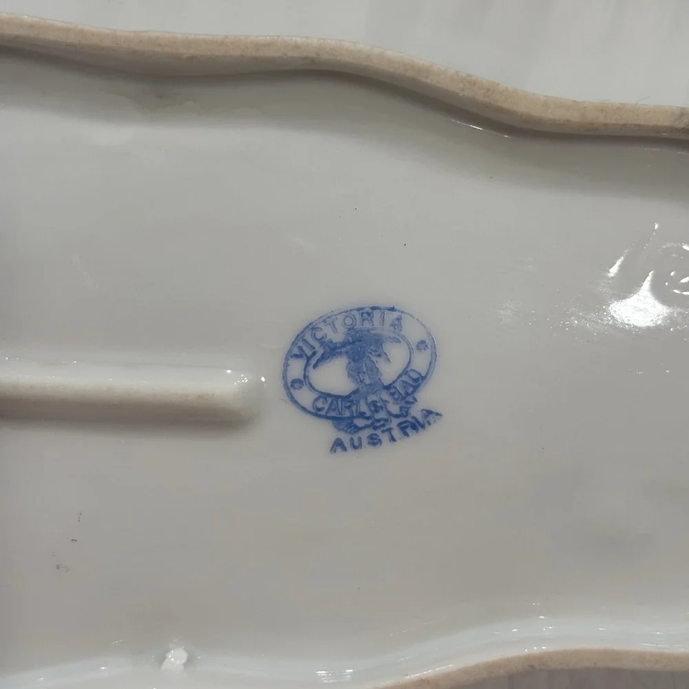 Victoria Carlsbad Austria Ruffled Candy Dish‎ Floral Porcelain Tray Serving Bowl